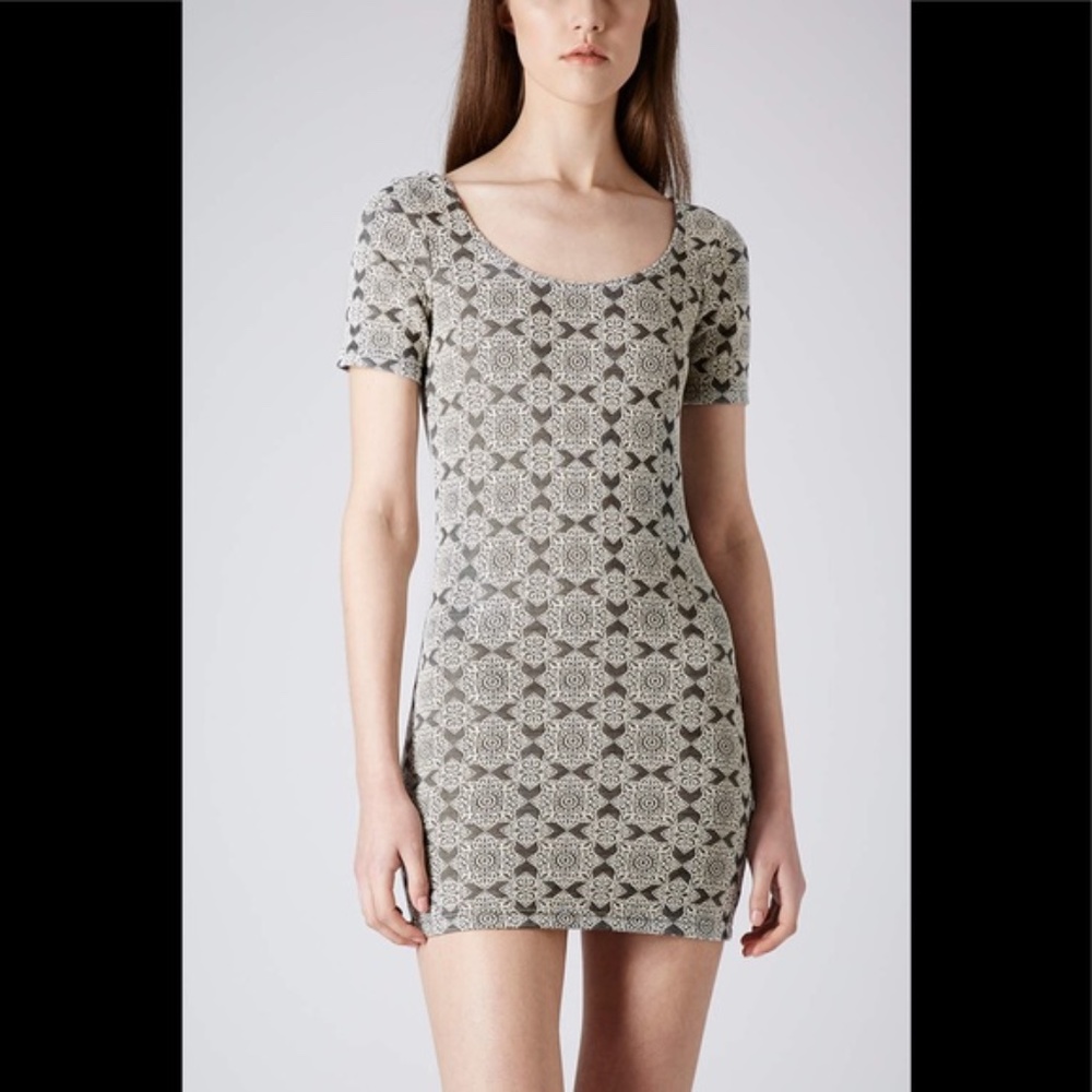 Topshop Bodycon Jacquard Tile Pattern Dress
